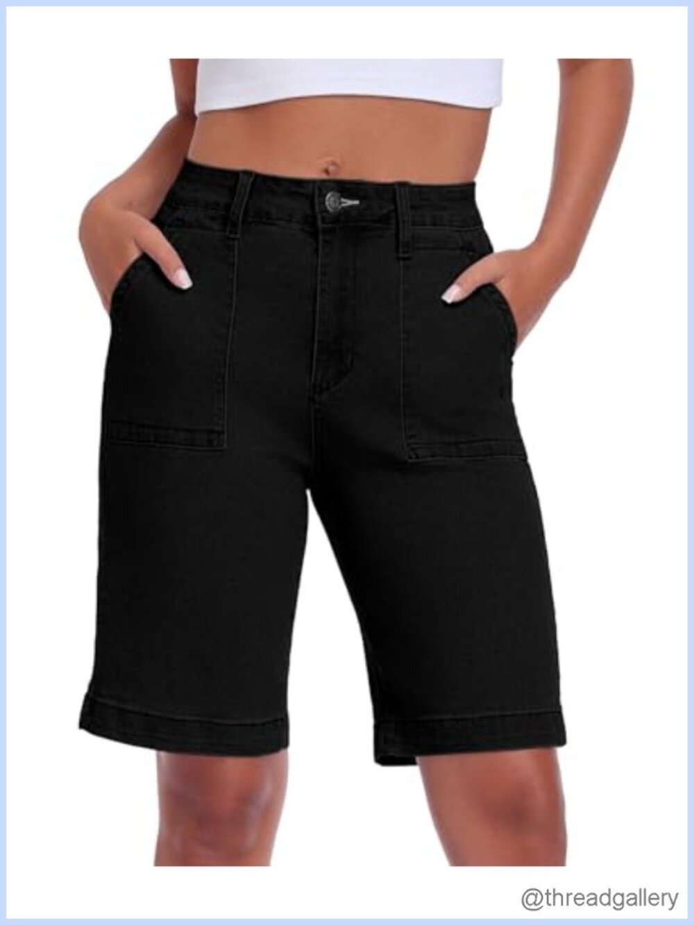 Plus Size Jean Shorts Mid Rise Tummy Control Stretchy Denim 9 Inch Inseam